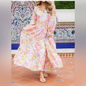 J. Marie Women’s XS Ava Mae Multicolor Floral Long Sleeve Maxi Dress